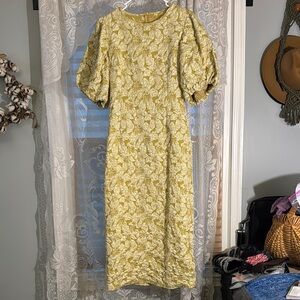 SHEIN Yellow Puff Sleeve Sheath Dress